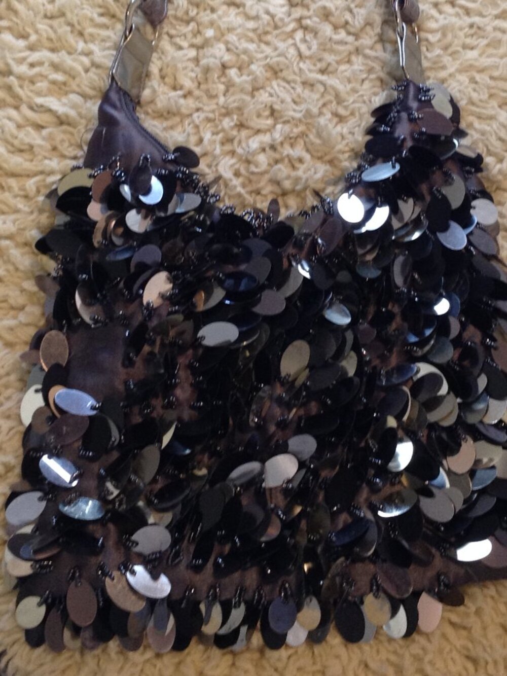 VTG 90's Y2K Black Satiny Sequined Hobo Slouch Shoulder Bag Retro Artistic Boho - Picture 3 of 5